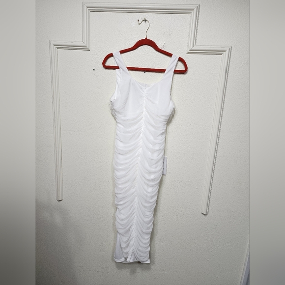 Lulus V.I.P. Treatment White Mesh Ruched Bodycon Midi Dress S Wedding Party - Picture 8 of 8